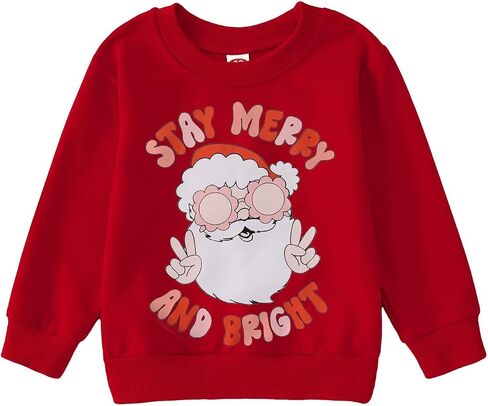 Ritatte Toddler Girls Christmas Sweatshirt Stay Merry And Bright Santa Claus Crewneck Pullover Top Kids Xmas Winter Clothes in Saudi Arabia