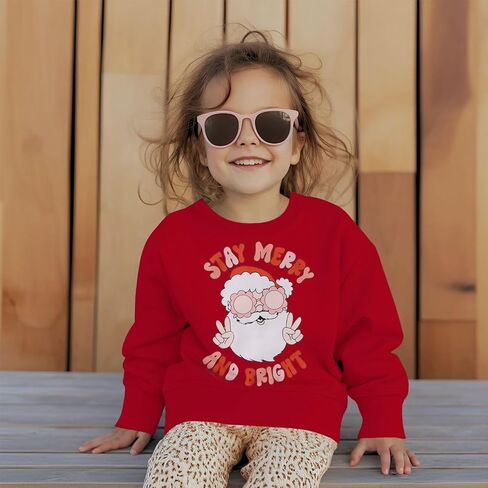 Ritatte Toddler Girls Christmas Sweatshirt Stay Merry And Bright Santa Claus Crewneck Pullover Top Kids Xmas Winter Clothes in Saudi Arabia