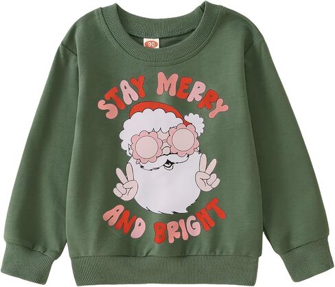 Ritatte Toddler Girls Christmas Sweatshirt Stay Merry And Bright Santa Claus Crewneck Pullover Top Kids Xmas Winter Clothes in Saudi Arabia