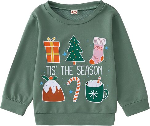 BOUTIKOME Christmas Sweatshirt Toddler Baby Girl Tis’ The Season Shirts Xmas Tree Pullover Holiday Tops Winter Clothes in Saudi Arabia