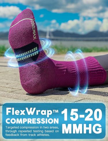 Womens Coolmax Bamboo Viscose Compression Running Crew Socks, Moisture-Wicking Anti-Blister Hiking&Gym Athletic in Saudi Arabia