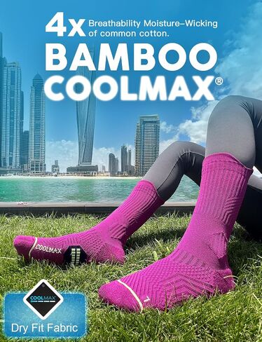 Womens Coolmax Bamboo Viscose Compression Running Crew Socks, Moisture-Wicking Anti-Blister Hiking&Gym Athletic in Saudi Arabia