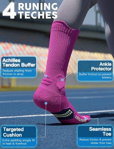 Womens Coolmax Bamboo Viscose Compression Running Crew Socks, Moisture-Wicking Anti-Blister Hiking&Gym Athletic in Saudi Arabia