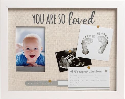 Kate & Milo You Are So Loved Shadowbox Frame, Newborn Keepsake Box, Baby Memento Frame, Baby Girl or Baby Boy Nursery Décor, Handprint and Footprint Ink Pad Included, Linen Mat, White in Saudi Arabia