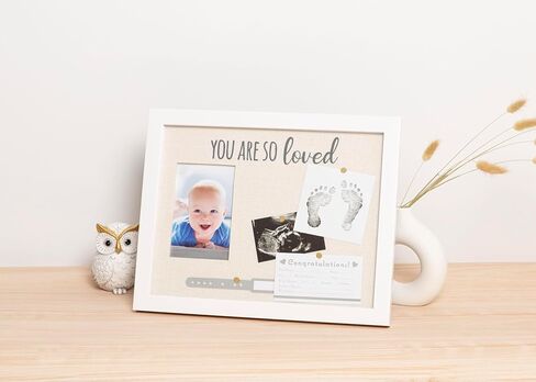 Kate & Milo You Are So Loved Shadowbox Frame, Newborn Keepsake Box, Baby Memento Frame, Baby Girl or Baby Boy Nursery Décor, Handprint and Footprint Ink Pad Included, Linen Mat, White in Saudi Arabia