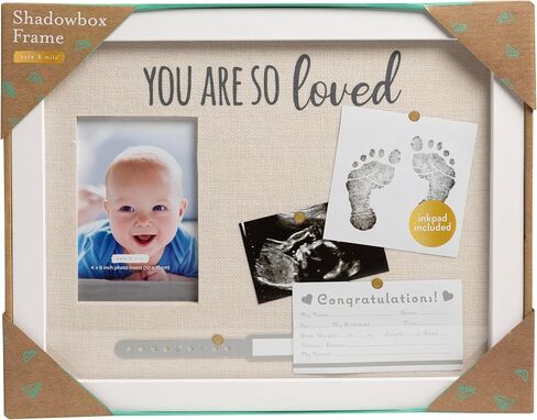 Kate & Milo You Are So Loved Shadowbox Frame, Newborn Keepsake Box, Baby Memento Frame, Baby Girl or Baby Boy Nursery Décor, Handprint and Footprint Ink Pad Included, Linen Mat, White in Saudi Arabia