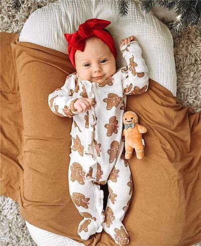 Baby Girls Christmas Outfits Long Sleeve Ruffle Trim Jumpsuit Zipper Romper Bodysuit Fall Winter Clothes in Saudi Arabia