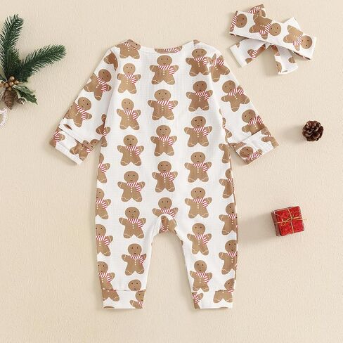 Baby Girls Christmas Outfits Long Sleeve Ruffle Trim Jumpsuit Zipper Romper Bodysuit Fall Winter Clothes in Saudi Arabia