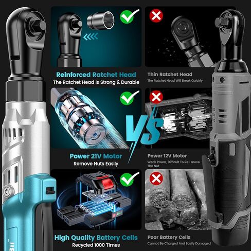 Seesii 21V Cordless Electric Ratchet Wrench Set, 66Ft-lbs 200RPM Power Ratchet Wrench 3/8", Variable Speed Trigger, 2x 2.0A Batteries & Charger, 8 Sockets, 1/4" and 1/2" Adapter, 3" Extension Bar in Kuwait