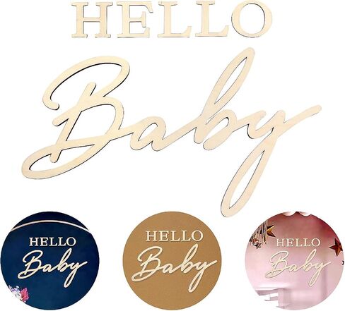 Urwonderbox Hello Baby Party Sign for Baby Shower Decorations, Baby Announcement Sign, Wooden Birth Announcement Sign Welcome Newborn Sign for Gender Reveal Backdrop Pregnancy Wall Decor (Wood) in Saudi Arabia