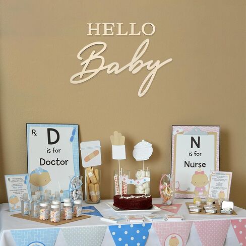 Urwonderbox Hello Baby Party Sign for Baby Shower Decorations, Baby Announcement Sign, Wooden Birth Announcement Sign Welcome Newborn Sign for Gender Reveal Backdrop Pregnancy Wall Decor (Wood) in Saudi Arabia