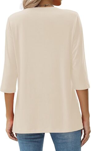 قمصان نسائية بأكمام 3/4 ورقبة دائرية وبلوزات غير رسمية فضفاضة وقمصان بلون واحد in Kuwait