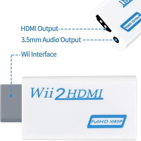 محول Wii إلى HDMI، يدعم 720P، 1080i، 1080P، 480i، 480p، PAL، NTSC، مقبس صوت 3.5 مم، سهولة التوصيل والتشغيل، لا حاجة إلى تركيب كابلات ومحولات in Saudi Arabia