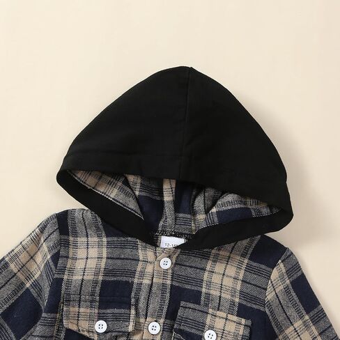 Toddler Baby Boy Fall Winter Clothes Long Sleeve Plaid Hooded Sweatshirt Ripped Holes Jeans Set 1-5 Years Old in Saudi Arabia