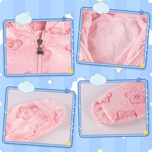 Newborn Winter Snowsuit Baby Girl Boy Bear Ear Fleece Hooded Romper Infant Footie Jumpsuit Outwear Coats in Saudi Arabia