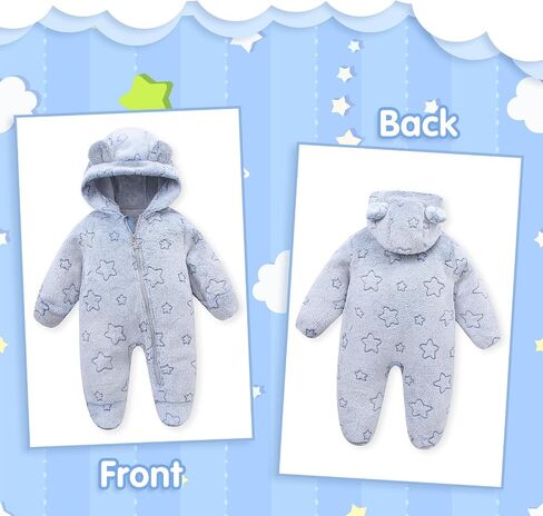 Newborn Winter Snowsuit Baby Girl Boy Bear Ear Fleece Hooded Romper Infant Footie Jumpsuit Outwear Coats in Saudi Arabia