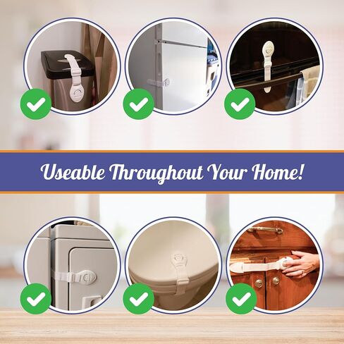 جهاز مساعد الأم القابل للتعديل | أقفال أمان للأطفال، وأجهزة مقاومة للأطفال، والأدراج، ومقاعد المراحيض، وسلة المهملات، والثلاجة، والفرن والمزيد | لاصق قوي مع حزام قابل للتعديل (عبوة من قطعتين) in Kuwait