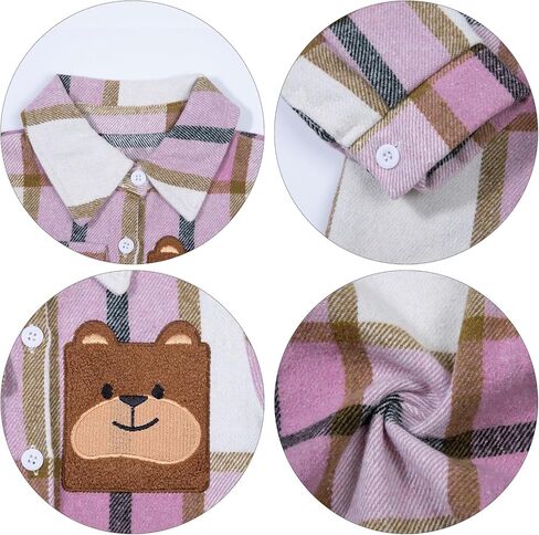 قميص منقوش من الفلانيل للأطفال الصغار والأولاد والبنات مزود بأزرار سفلية وأكمام طويلة على شكل دب ملابس خارجية وسترة وطية صدر السترة ومعطف علوي in Kuwait