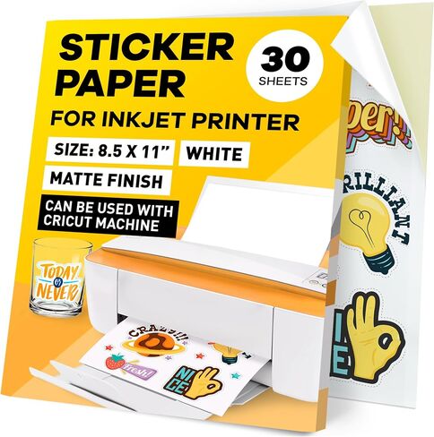 Sticker Paper for Inkjet Printer - Printable Vinyl Sticker Paper - Sticker Paper - (90 Sheets, 8.5 x 11", Matte White) - Sticker Printer Paper - Cricut Sticker Paper Printable in Kuwait