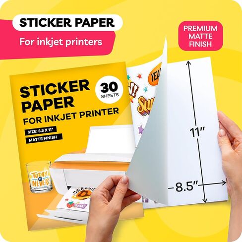 Sticker Paper for Inkjet Printer - Printable Vinyl Sticker Paper - Sticker Paper - (90 Sheets, 8.5 x 11", Matte White) - Sticker Printer Paper - Cricut Sticker Paper Printable in Kuwait