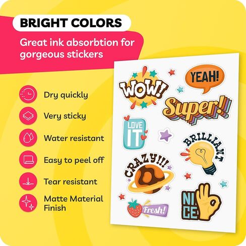 Sticker Paper for Inkjet Printer - Printable Vinyl Sticker Paper - Sticker Paper - (90 Sheets, 8.5 x 11", Matte White) - Sticker Printer Paper - Cricut Sticker Paper Printable in Kuwait
