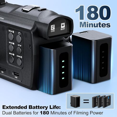 كاميرا فيديو بدقة 4K فائقة الدقة بدقة 48 ميجابكسل، كاميرا تسجيل فيديو لليوتيوب مع واي فاي والتحكم في التطبيقات، مسجل فيديو مع عمر بطارية 3X، تكبير 16X، ميكروفون خارجي، شاشة IPS 270 درجة، بطاقة TF سعة 32 جيجابايت in Kuwait