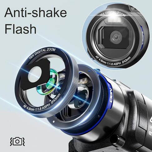 كاميرا فيديو بدقة 4K فائقة الدقة بدقة 48 ميجابكسل، كاميرا تسجيل فيديو لليوتيوب مع واي فاي والتحكم في التطبيقات، مسجل فيديو مع عمر بطارية 3X، تكبير 16X، ميكروفون خارجي، شاشة IPS 270 درجة، بطاقة TF سعة 32 جيجابايت in Kuwait