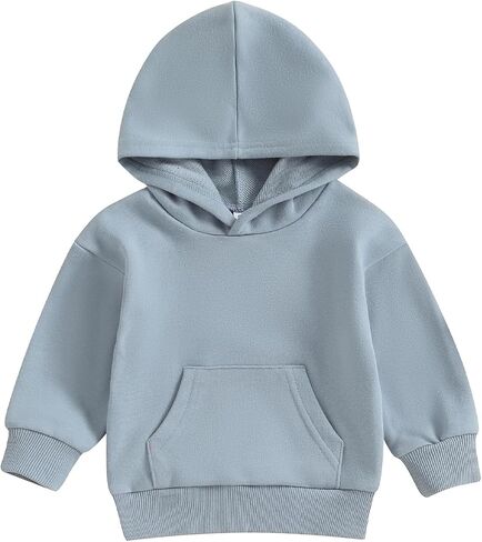 Toddler Baby Boy Girl Hoodies Solid Color Long Sleeve Kangaroo Pocket Hooded Sweatshirt Top Fall Winter Clothes in Kuwait