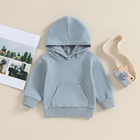 Toddler Baby Boy Girl Hoodies Solid Color Long Sleeve Kangaroo Pocket Hooded Sweatshirt Top Fall Winter Clothes in Kuwait