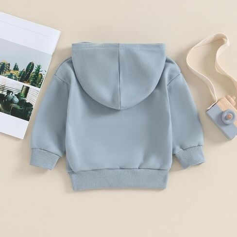 Toddler Baby Boy Girl Hoodies Solid Color Long Sleeve Kangaroo Pocket Hooded Sweatshirt Top Fall Winter Clothes in Kuwait