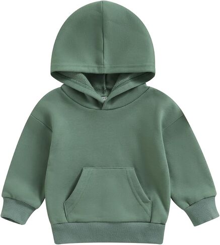 Toddler Baby Boy Girl Hoodies Solid Color Long Sleeve Kangaroo Pocket Hooded Sweatshirt Top Fall Winter Clothes in Kuwait