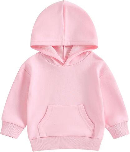 Toddler Baby Boy Girl Hoodies Solid Color Long Sleeve Kangaroo Pocket Hooded Sweatshirt Top Fall Winter Clothes in Kuwait