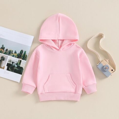 Toddler Baby Boy Girl Hoodies Solid Color Long Sleeve Kangaroo Pocket Hooded Sweatshirt Top Fall Winter Clothes in Kuwait