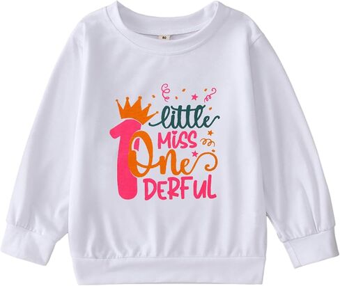 Baby Girl First Birthday Shirt Crown Little Miss Onederful Long Sleeve T-Shirt Top One Year Old Birthday Outfit in Saudi Arabia
