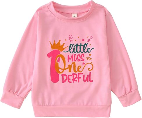 Baby Girl First Birthday Shirt Crown Little Miss Onederful Long Sleeve T-Shirt Top One Year Old Birthday Outfit in Saudi Arabia