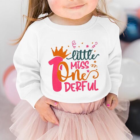 Baby Girl First Birthday Shirt Crown Little Miss Onederful Long Sleeve T-Shirt Top One Year Old Birthday Outfit in Saudi Arabia