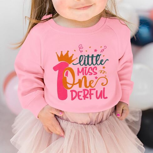 Baby Girl First Birthday Shirt Crown Little Miss Onederful Long Sleeve T-Shirt Top One Year Old Birthday Outfit in Saudi Arabia