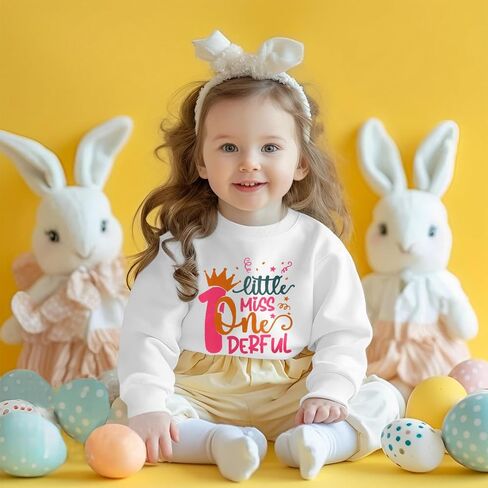 Baby Girl First Birthday Shirt Crown Little Miss Onederful Long Sleeve T-Shirt Top One Year Old Birthday Outfit in Saudi Arabia