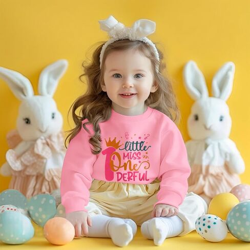 Baby Girl First Birthday Shirt Crown Little Miss Onederful Long Sleeve T-Shirt Top One Year Old Birthday Outfit in Saudi Arabia