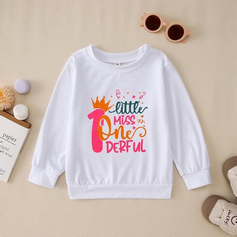 Baby Girl First Birthday Shirt Crown Little Miss Onederful Long Sleeve T-Shirt Top One Year Old Birthday Outfit in Saudi Arabia