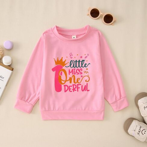 Baby Girl First Birthday Shirt Crown Little Miss Onederful Long Sleeve T-Shirt Top One Year Old Birthday Outfit in Saudi Arabia
