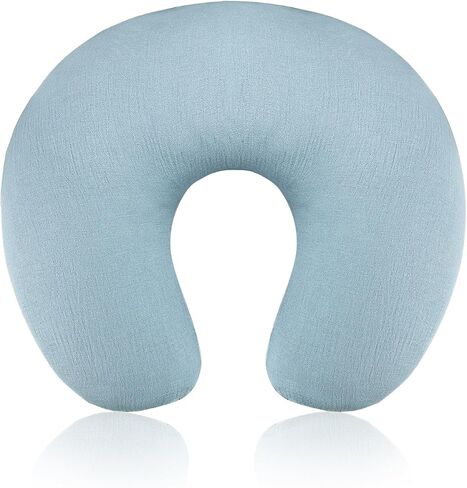 Baby Nursing Pillow Cover, Removeable Breastfeeding Pillow Slipcover, Muslin Nursing Pillow Case for Newborn Boys Girls, Soft Fabric Fits Snug On Infant, Washable & Breathable, Blue (Cover Only) in Saudi Arabia