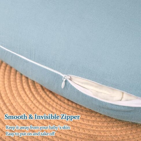 Baby Nursing Pillow Cover, Removeable Breastfeeding Pillow Slipcover, Muslin Nursing Pillow Case for Newborn Boys Girls, Soft Fabric Fits Snug On Infant, Washable & Breathable, Blue (Cover Only) in Saudi Arabia