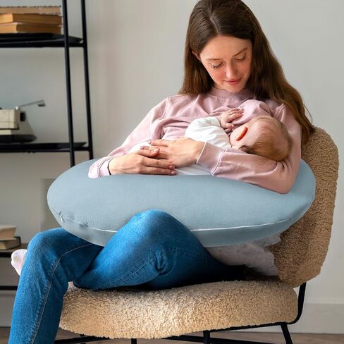 Baby Nursing Pillow Cover, Removeable Breastfeeding Pillow Slipcover, Muslin Nursing Pillow Case for Newborn Boys Girls, Soft Fabric Fits Snug On Infant, Washable & Breathable, Blue (Cover Only) in Saudi Arabia