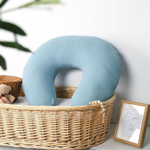 Baby Nursing Pillow Cover, Removeable Breastfeeding Pillow Slipcover, Muslin Nursing Pillow Case for Newborn Boys Girls, Soft Fabric Fits Snug On Infant, Washable & Breathable, Blue (Cover Only) in Saudi Arabia