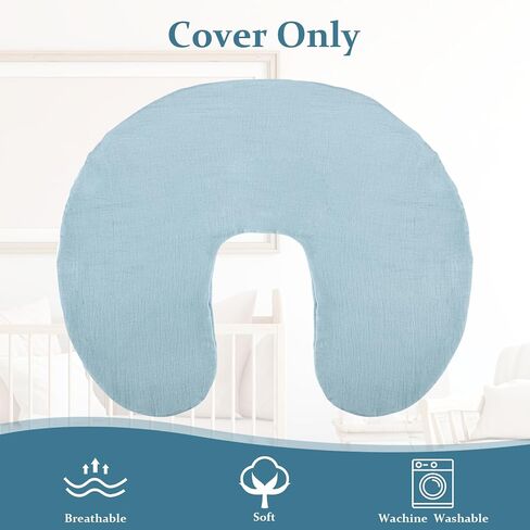 Baby Nursing Pillow Cover, Removeable Breastfeeding Pillow Slipcover, Muslin Nursing Pillow Case for Newborn Boys Girls, Soft Fabric Fits Snug On Infant, Washable & Breathable, Blue (Cover Only) in Saudi Arabia
