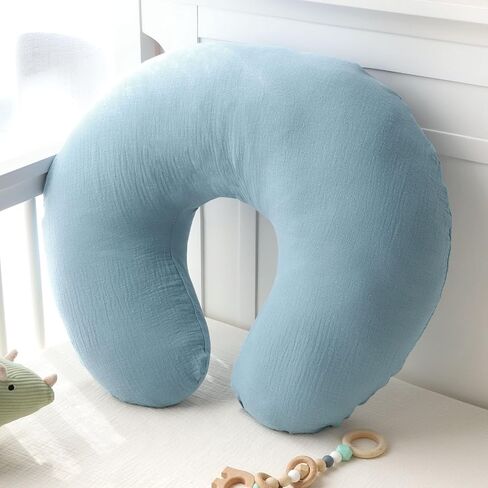 Baby Nursing Pillow Cover, Removeable Breastfeeding Pillow Slipcover, Muslin Nursing Pillow Case for Newborn Boys Girls, Soft Fabric Fits Snug On Infant, Washable & Breathable, Blue (Cover Only) in Saudi Arabia