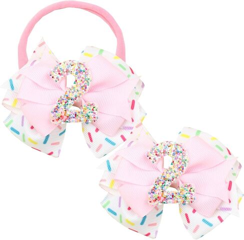 2Pcs Birthday Hair Bow for Girls, Pink Sprinkle Confetti Hair Clip for Baby Girls 1st Birthday Party Decorations in Kuwait