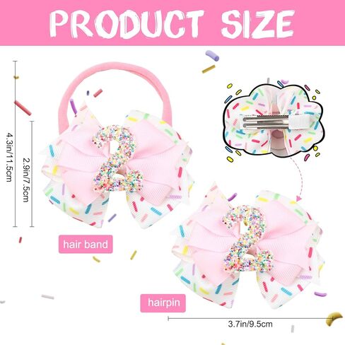 2Pcs Birthday Hair Bow for Girls, Pink Sprinkle Confetti Hair Clip for Baby Girls 1st Birthday Party Decorations in Kuwait