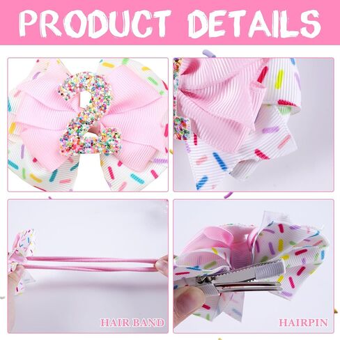 2Pcs Birthday Hair Bow for Girls, Pink Sprinkle Confetti Hair Clip for Baby Girls 1st Birthday Party Decorations in Kuwait